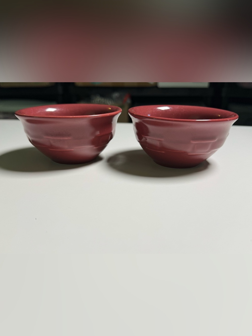 LONGABERGER Small Dessert Bowls WOVEN TRADITIONS Paprika Burgundy Pottery (2)